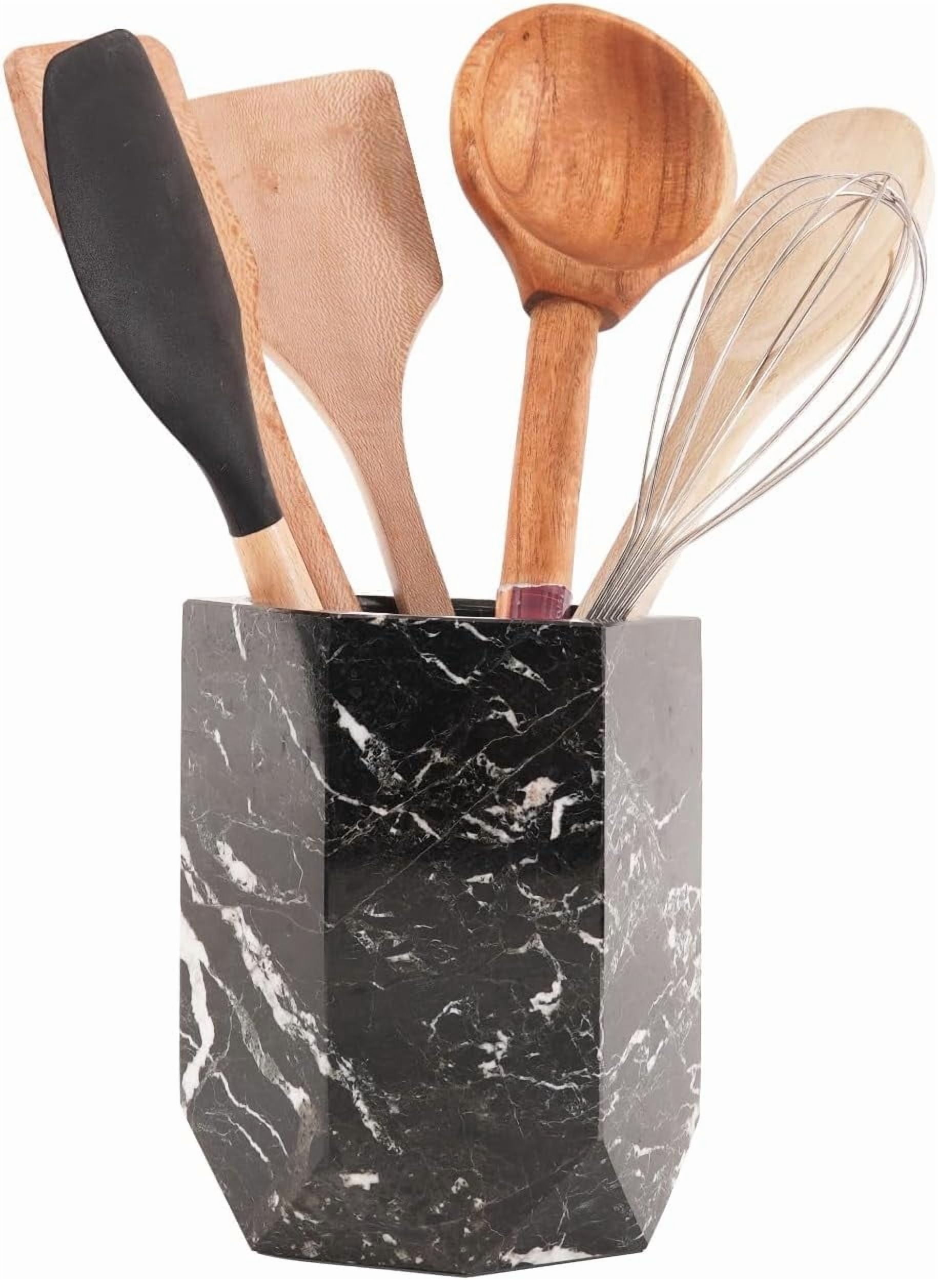 Radicaln Marble Utensil Holder 6.5" Black Handmade Kitchen Utensil Organizer – Durable Cooking Utensil Holder and Spoon Holder for Countertop, Modern Kitchen Décor & Everyday Utensil Caddy