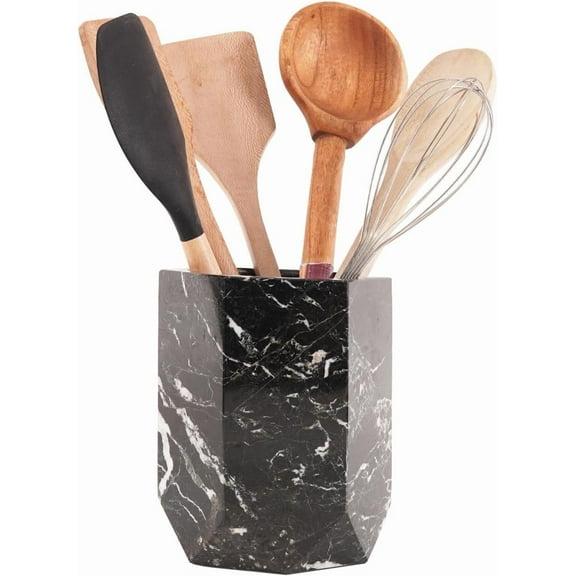 Radicaln Marble Utensil Holder 6.5" Black Handmade Kitchen Utensil Organizer – Durable Cooking Utensil Holder and Spoon Holder for Countertop, Modern Kitchen Décor & Everyday Utensil Caddy