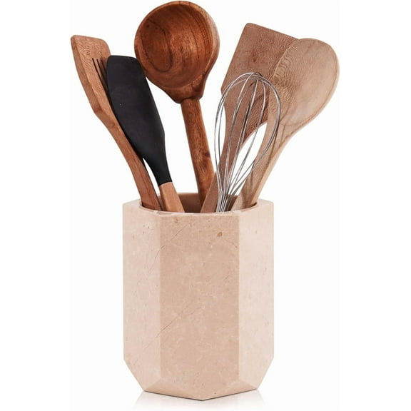 Radicaln Marble Utensil Holder 6.5" Verona Handmade Stone Kitchen Utensil Caddy – Premium Cooking Utensil Holder and Spoon Holder for Countertop, Functional Utensil Organizer & Kitchen Décor
