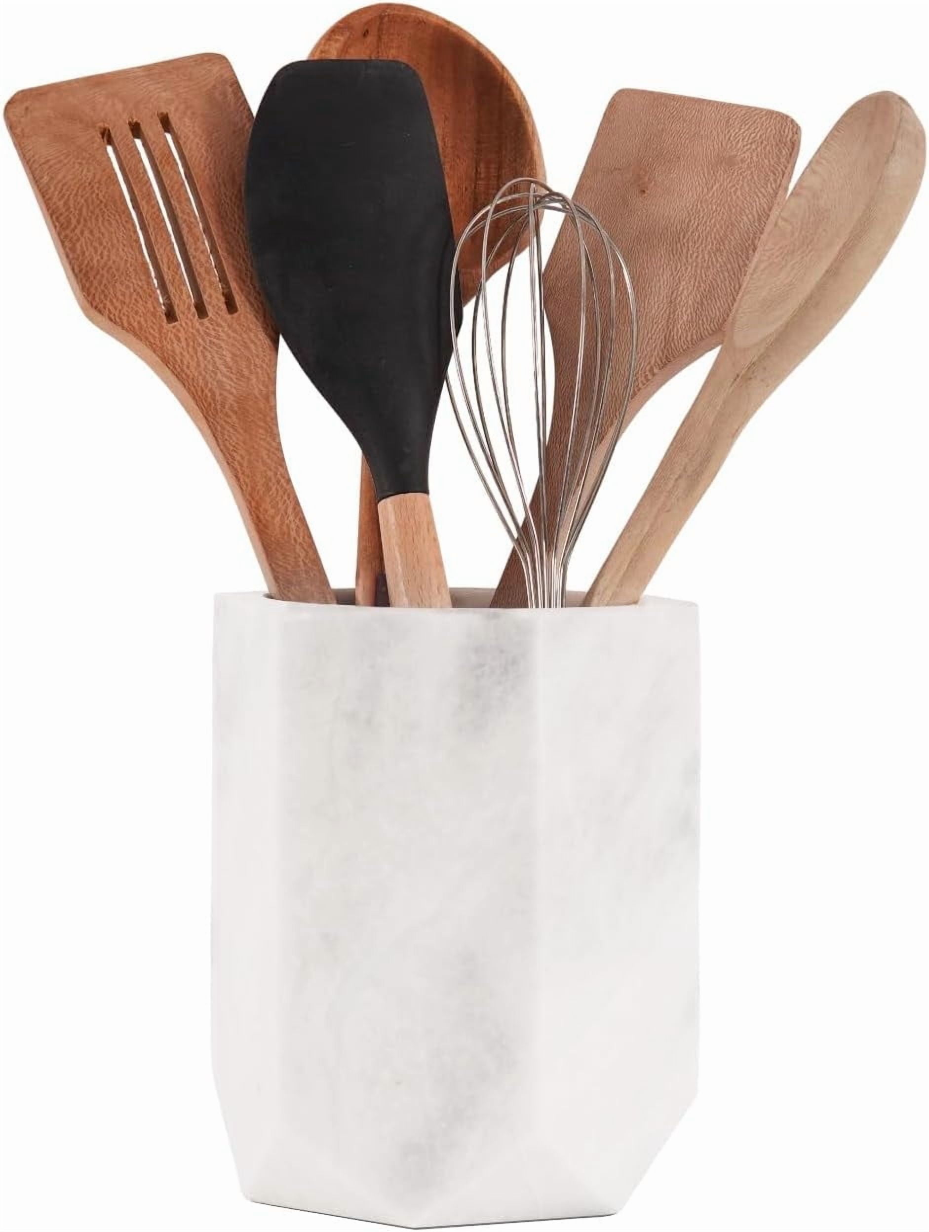 Radicaln Marble Utensil Holder 6.5" White Handmade Kitchen Utensil Holder – Classic Cooking Utensil Organizer and Spoon Holder for Countertop, Decorative Utensil Caddy & Modern Kitchen Essentials