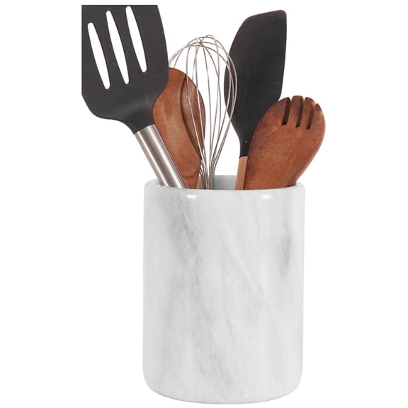 Radicaln White Marble Kitchen Utensil Holder 6.5 inches – Large Cooking Utensils Organizer for Counter, Spoon Rest, Decorative Holder for Kitchen Tools
