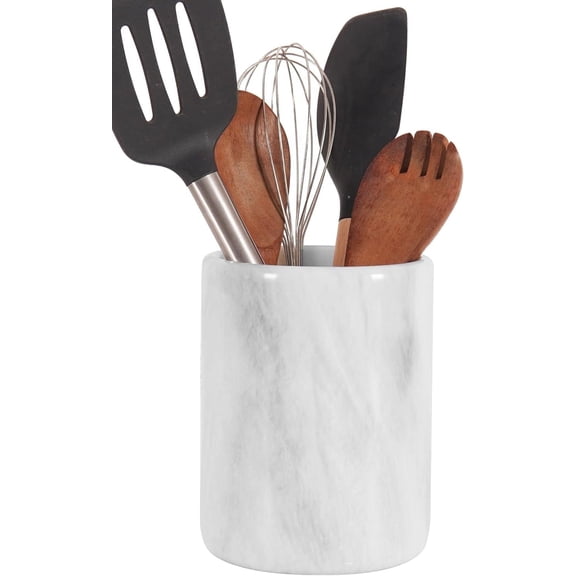 Radicaln White Marble Kitchen Utensil Holder 6.5 inches – Large Cooking Utensils Organizer for Counter, Spoon Rest, Decorative Holder for Kitchen Tools