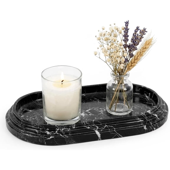 Radicaln Marble Tray for Bathroom 9.75 inch Handmade Black Vanity Tray for Perfume, Candle and Jewelry Holder - Stone Catchall Tray for Nightstand, Decorative Sink Tray for Kitchen Counter