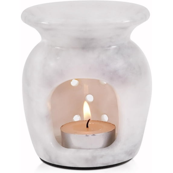 Radicaln White Marble Oil Burner – 4" Handmade Wax Melt Warmer for Essential Oils, Home Fragrance, Spa Decor, Relaxation & Scented Wax Melts