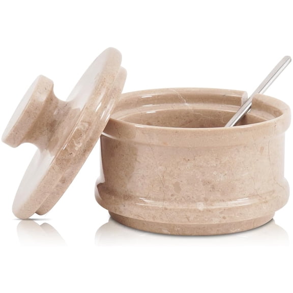 Radicaln Marble Salt Cellar with Lid 4 inch Verona Handmade Salt Jar and Spice Storage Containers For Kitchen Countertop, Ideal Sugar Bowl and Salt dish For Table