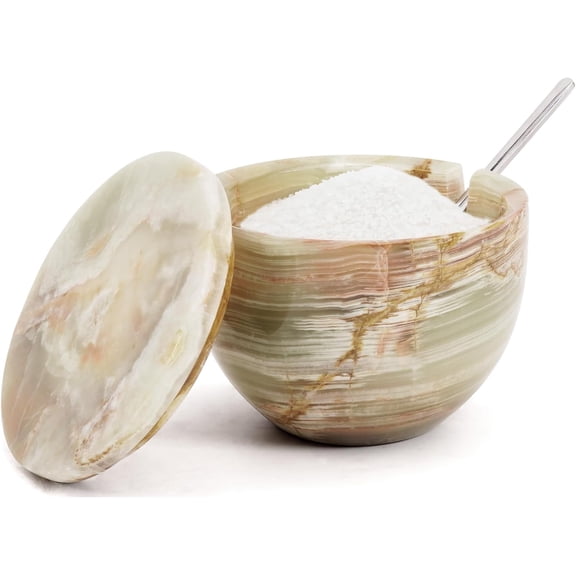 Radicaln   Salt Cellar with Lid and Spoon Green Onyx 4.7 oz Marble Salt Holder for Countertop Storage, Kitchen Jar for Spices, Candy, and Home Organization, Gift for Her