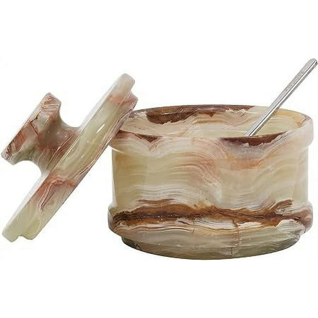 Radicaln Salt Cellar with Lid and spoon Green onyx natural Marble 2.25"x4"x5" Inch Sugar Bowl