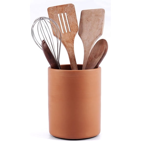 Radicaln Terracotta Utensil Holder 6.5 inches Handmade Natural Clay Spatula Set for Kitchen Counter, Cooking Utensils Jar,Kitchen Essentials Organizer,Utensil Caddy, Spoon Holder