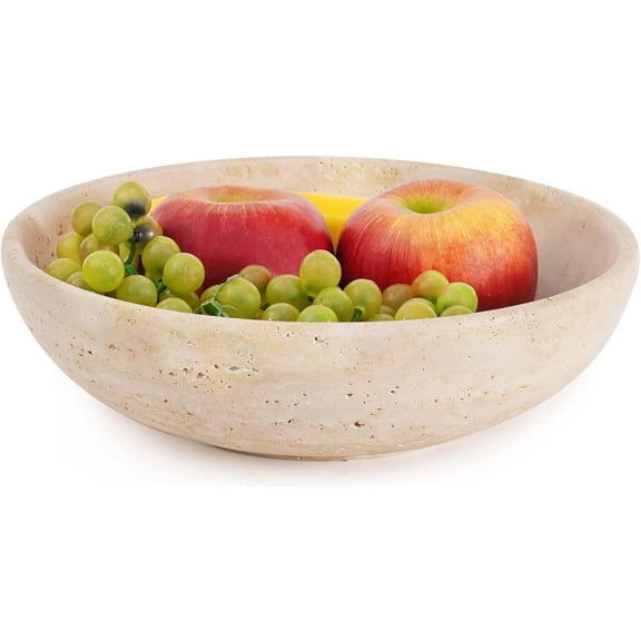 Radicaln 10 inches Travertine Marble Fruit Bowl | Handmade Natural Stone Decorative Bowl, Fruit Basket & Banana Holder | Kitchen Counter, Dining Table & Coffee Table Décor