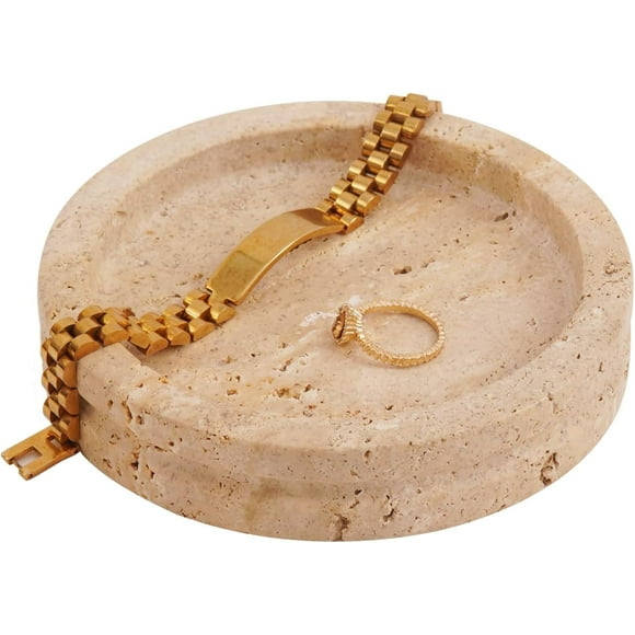 Radicaln Travertine Handmad Marble Jewelry Tray 5" Trinket Dish for Bathroom Décor & Jewelry Holder