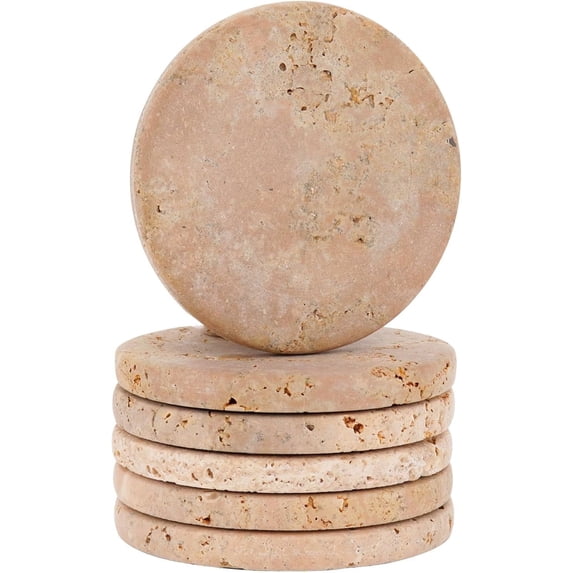 Radicaln Marble Coasters Set of 6 Handmade 3.5 inch Travertine Round Coasters for Drinks, Elegant Stone Coasters for Home, Office & Kitchen Décor