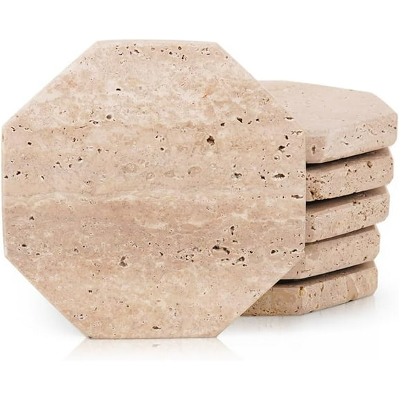 Radicaln 3.5 inch Star Travertine Marble Coasters Set of 6 Handmade Absorbent Coasters for Drinks, Coffee Bar Decor, Cup Holder and Gift Home Accessories