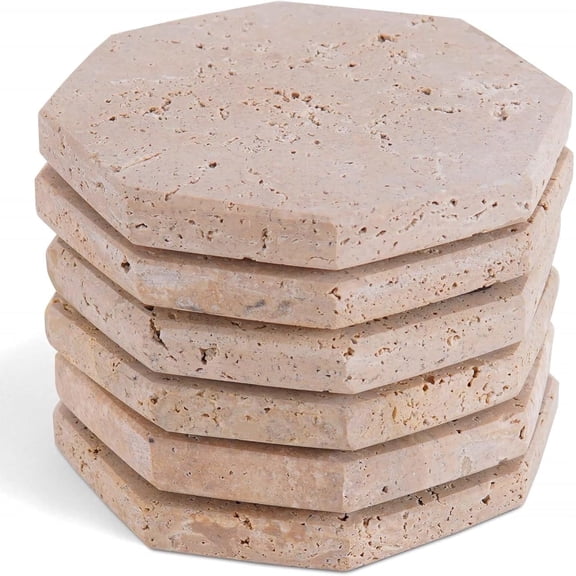 Radicaln 3.5 inch Star Travertine Marble Coasters Set of 6 Handmade Absorbent Coasters for Drinks, Coffee Bar Decor, Cup Holder and Gift Home Accessories