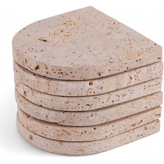 Radicaln Marble Coasters Set of 6 Handmade 3.5 inch Travertine D Coasters for Drinks, Ideal Coaster Set for Dining and Coffee Tables Décor