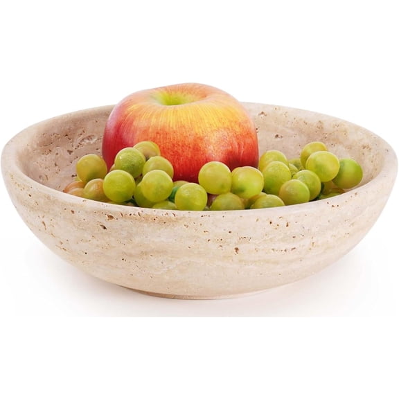 Radicaln 8 inches Travertine Marble Fruit Bowl | Handmade Natural Stone Decorative Bowl, Fruit Basket & Banana Holder | Kitchen Counter, Dining Table & Coffee Table Décor