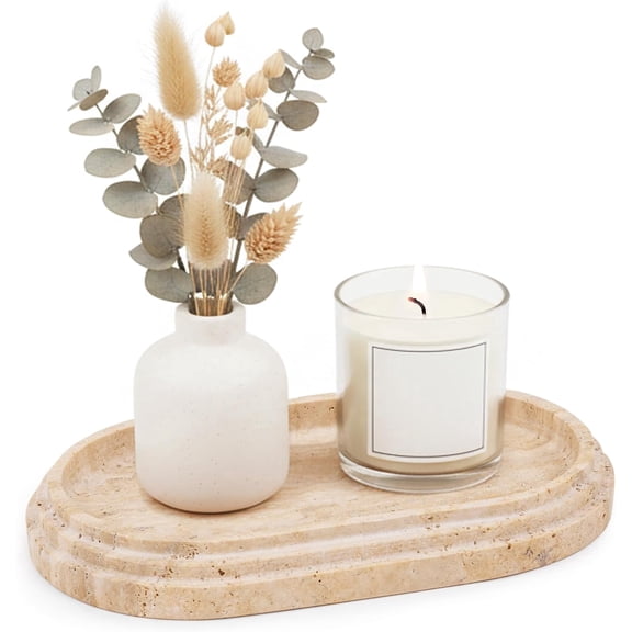 Radicaln 9.75" Travertine Marble Vanity Tray, Handmade Bathroom Countertop Organizer for Jewelry, Perfume, Makeup, Decorative Tray for Coffee Table and Dresser