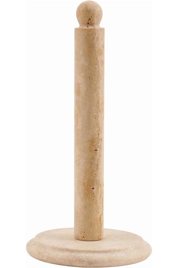 Marble Paper Towel Holder 12.5 inch Travertine Paper Towels Organizer for Kitchen Countertop Storage, Stone Freestanding Toilet Paper Roll Stand for Bathroom Décor