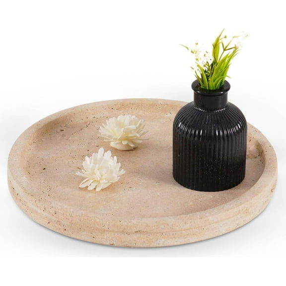 Radicaln Travertine Marble Serving Tray 10" Handmade Round Tray – Premium Food Tray, Decorative Coffee Table Platter, Party Tray, Kitchen Counter & Vanity Tray for Elegant Home Décor