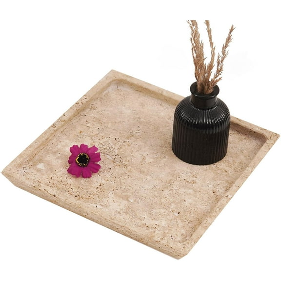 Radicaln Marble Serving Tray 10" Handmade Square Travertine Tray – Premium Food Tray, Coffee Table Platter, Party Supplies, Fruit Dish & Hosting Essentials for Kitchen and Home Décor