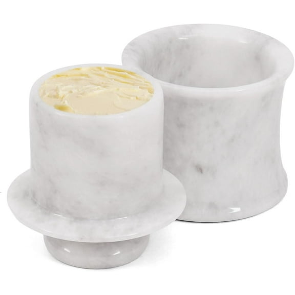 Radicaln White Marble Butter Keeper with Lid 4" – Handmade Butter Storage Dish for Kitchen Counter & Dining Table – Classic Marble Butter Crock, Stylish Kitchen Gift