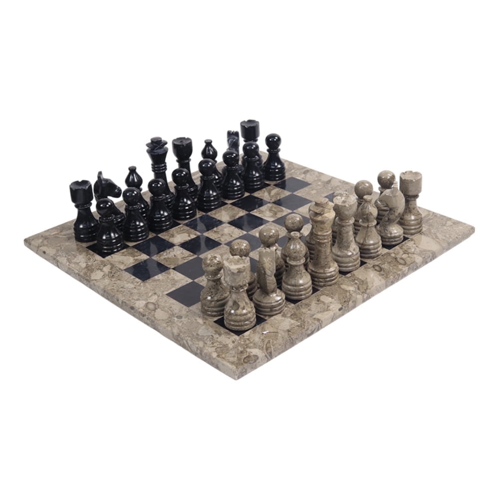Radicaln Marble Chess Board Game Set 12 Inch Oceanic and Black Decorative Stone Chess with 32 Pieces Unique Fathers Day Gift for Men and Adults