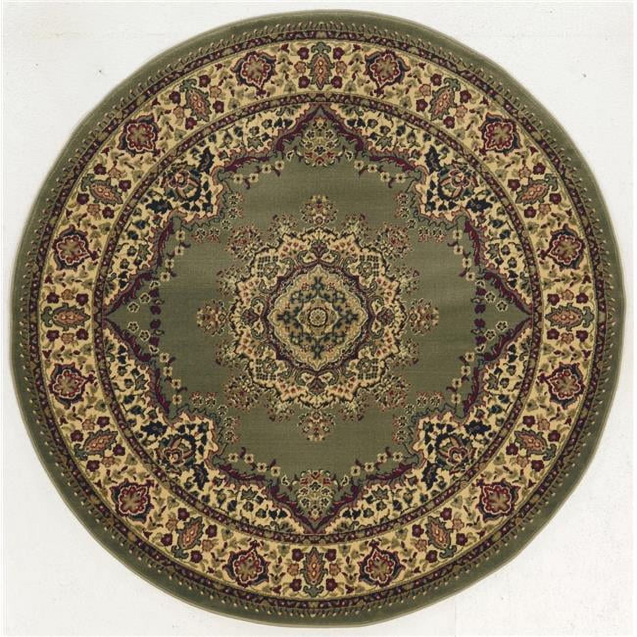 Castello Traditional Green Round Synthetic Area Rug, 5.25' Diameter
