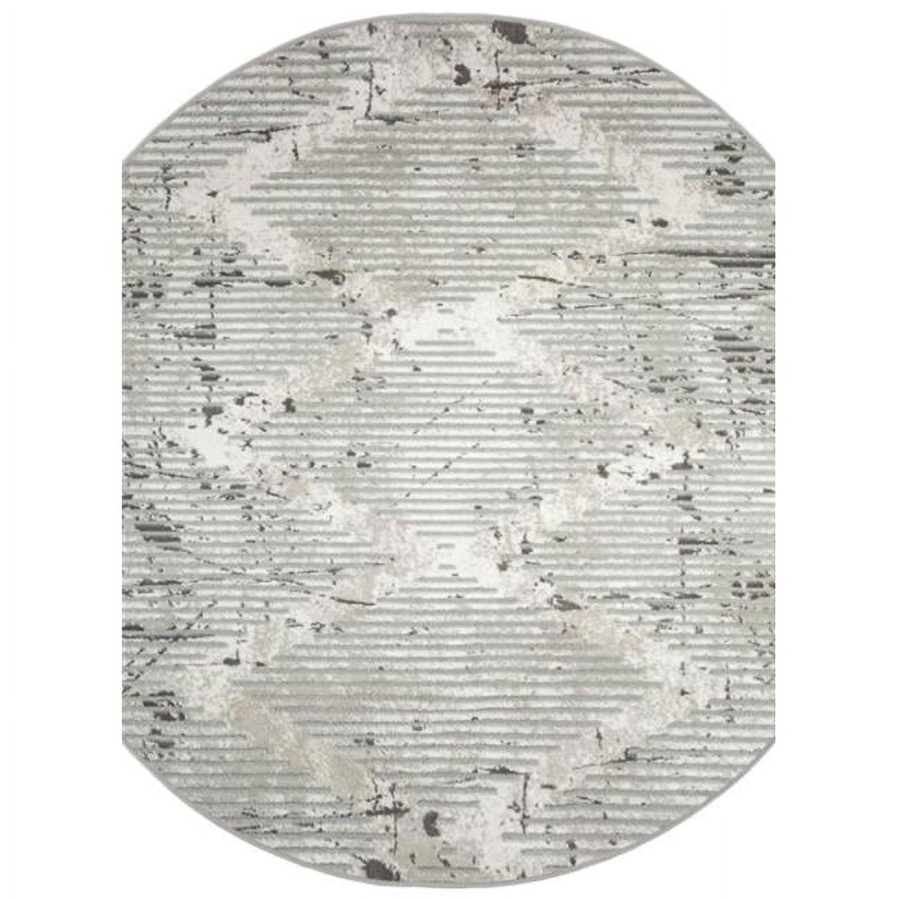 Gray Round Stain-Resistant Synthetic Area Rug, 5'3"