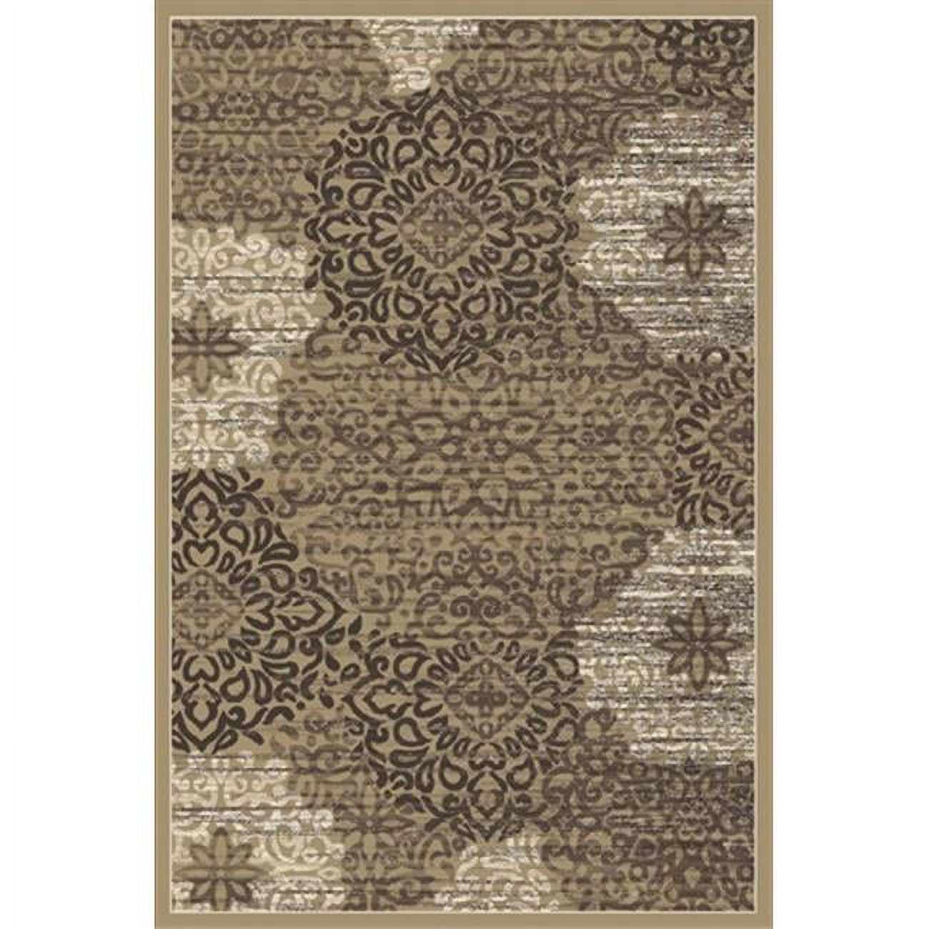 Beige and Gray Round Synthetic Easy Care Area Rug