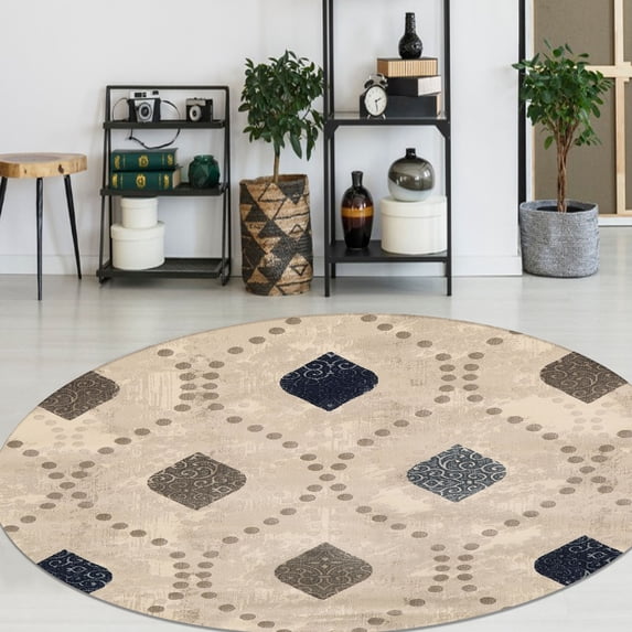 Radici USA 3797 Iseo Contemporary Bone Geometric Area Rug (7'10" Round)