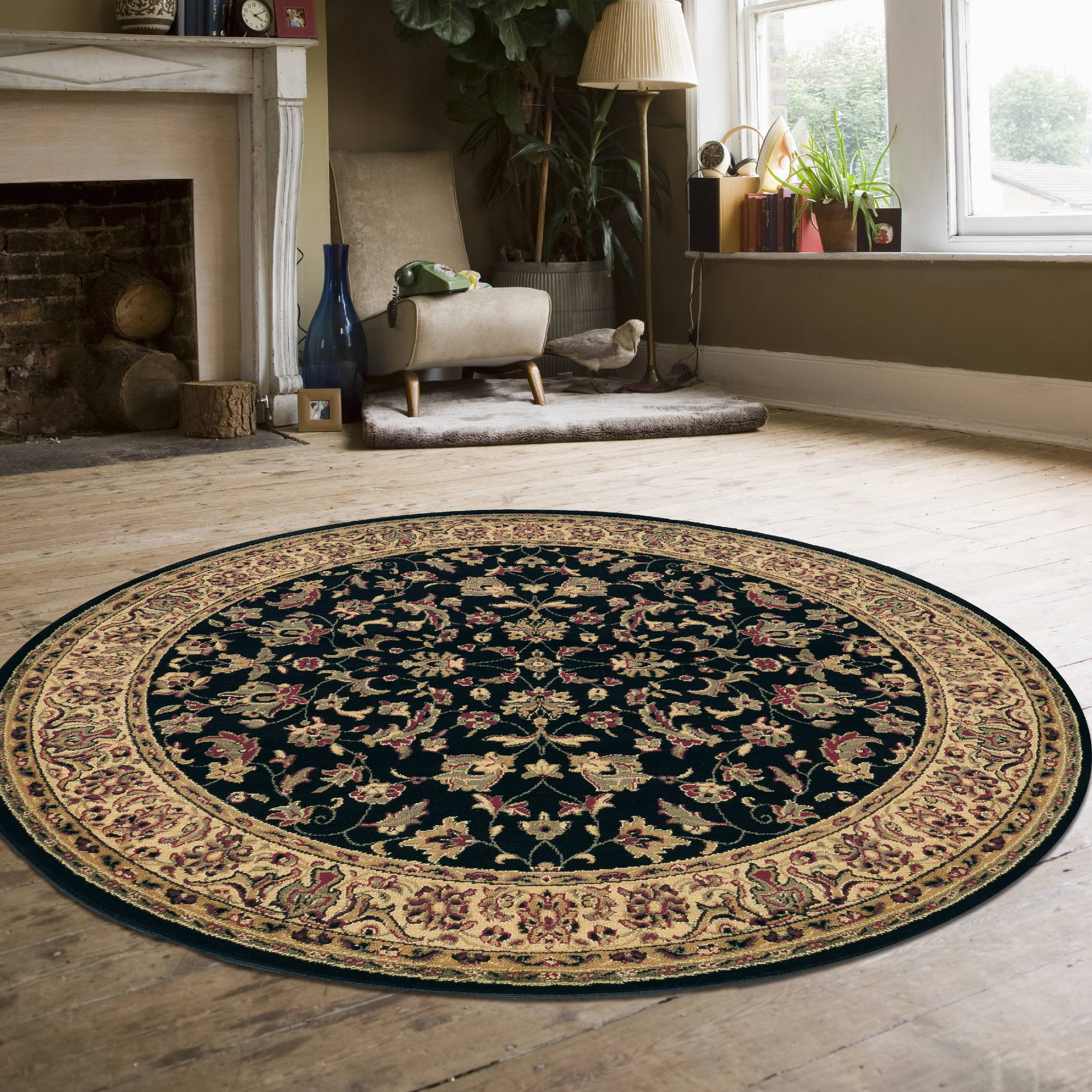 Castello 5'3" Round Black Synthetic Easy Care Rug