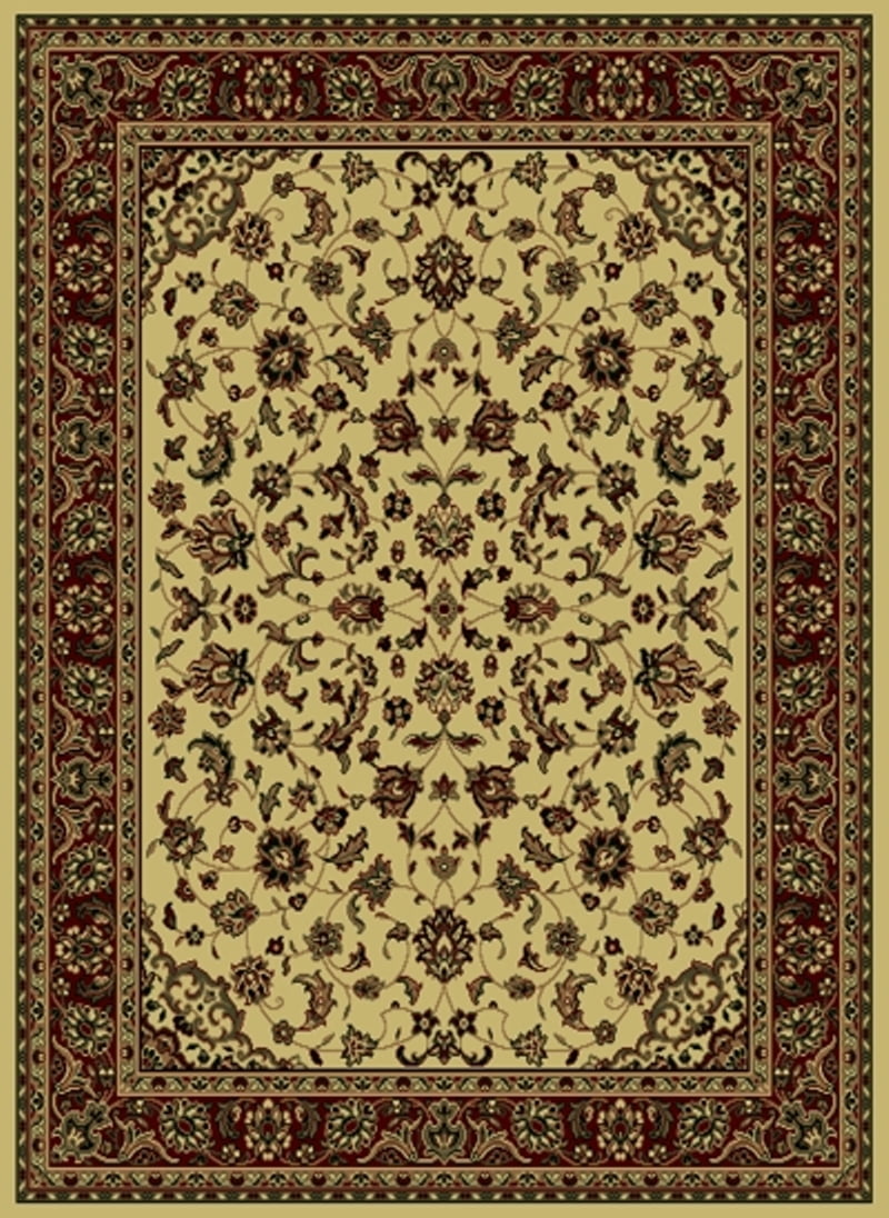 Ivory and Burgundy Synthetic 8' x 10' Traditional Rectangular Area Rug