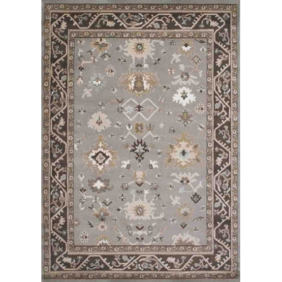 Radici Usa Castle Area Rugs - 3514 Traditional Oriental Grey Waves Curls Petals Bulbs Rug