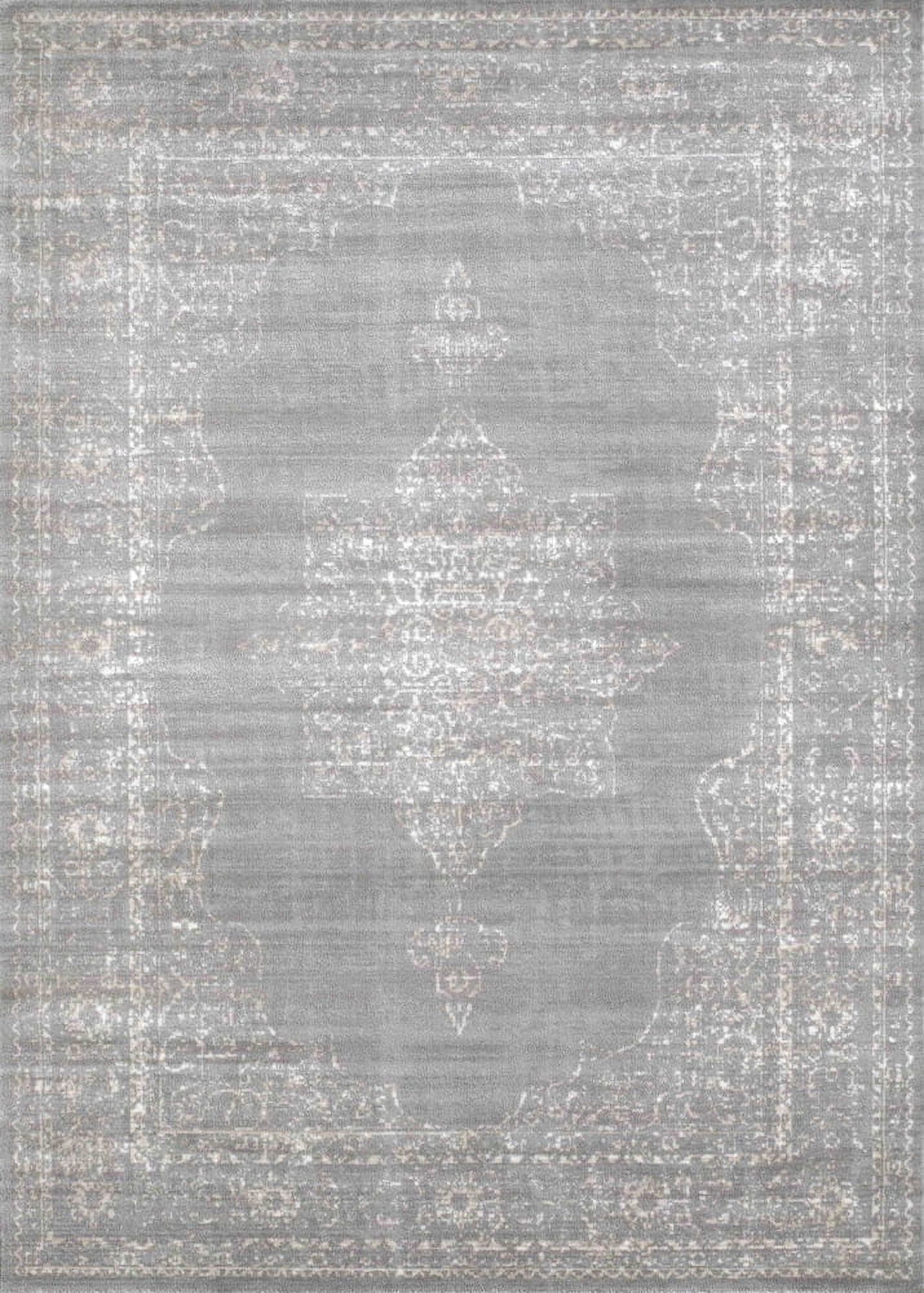 Rectangular Gray Synthetic Easy Care Area Rug 63" x 87"