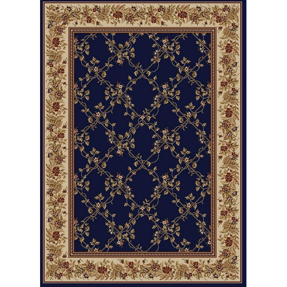 Radici Usa Como Area Rug 1590 Traditional Navy Lattice Leaves 8' x 8' Round