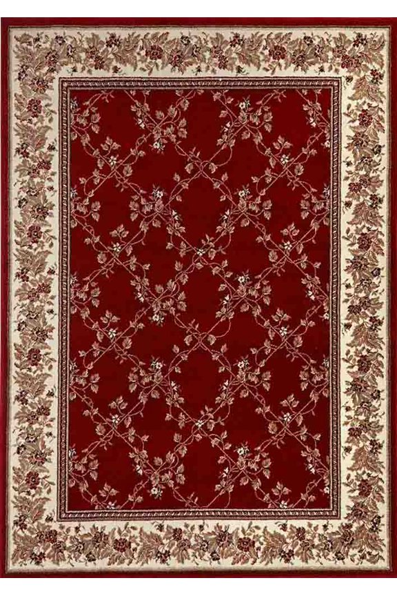 Como Area Rug 1590 Traditional Red Leaves Lattice 7' 9" x 11' Rectangle