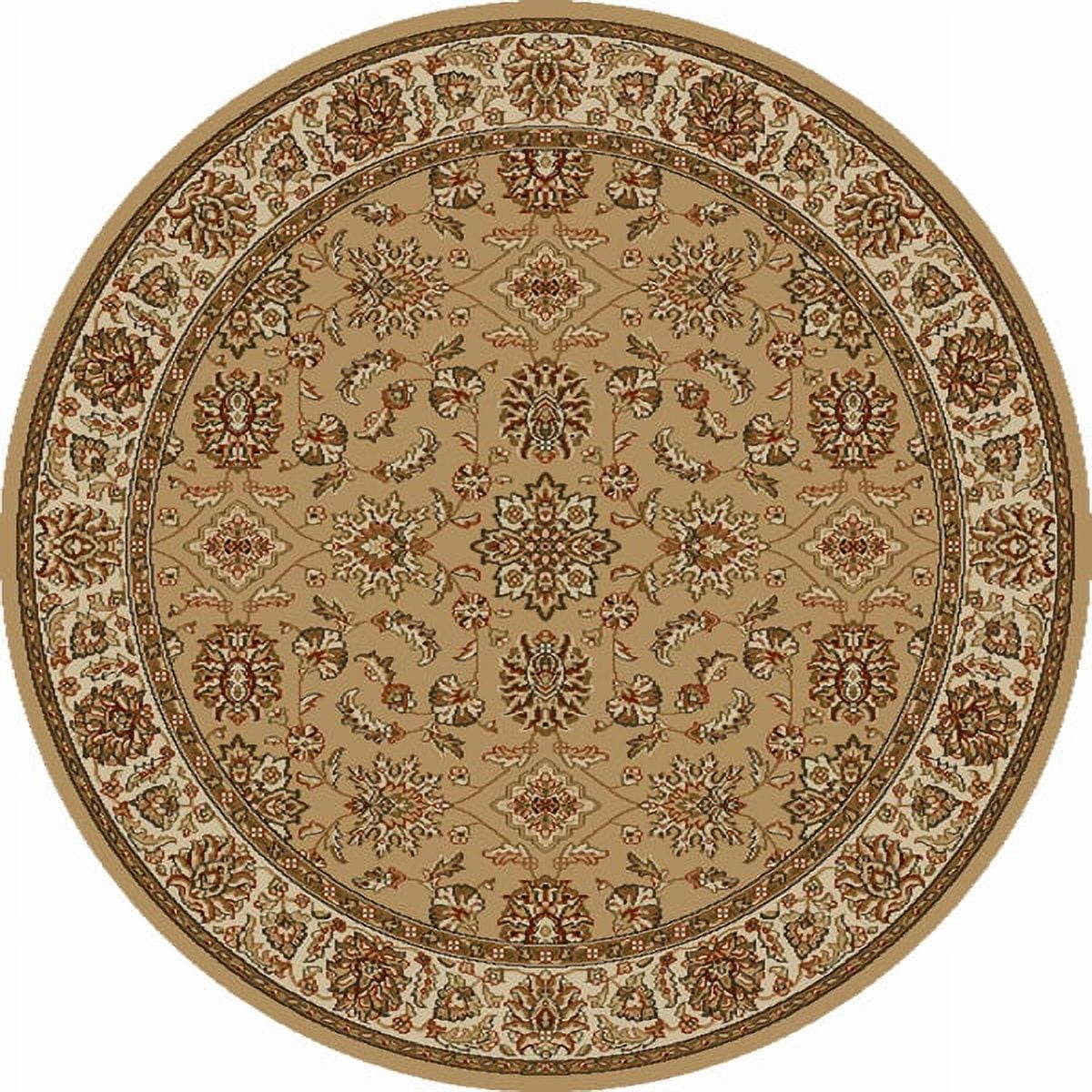 Beige Round Synthetic Floral Area Rug, 5'3" x 5'3"