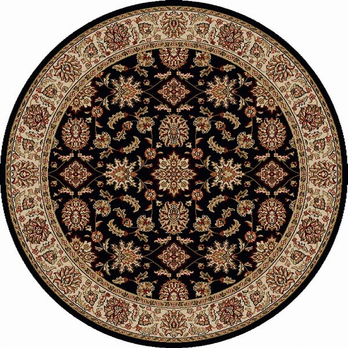 Elegant Sarouk Floral Black Synthetic 5'3" Round Area Rug
