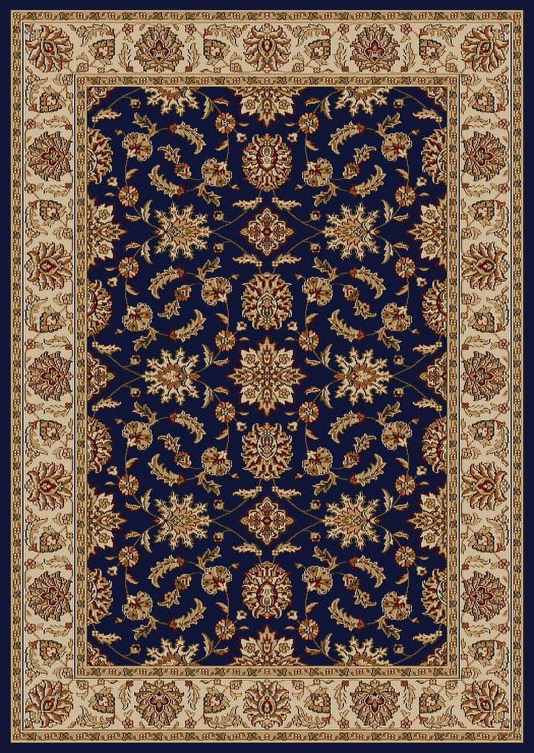 Navy Blue Floral Bordered Synthetic Runner Rug 2'2" x 7'7"