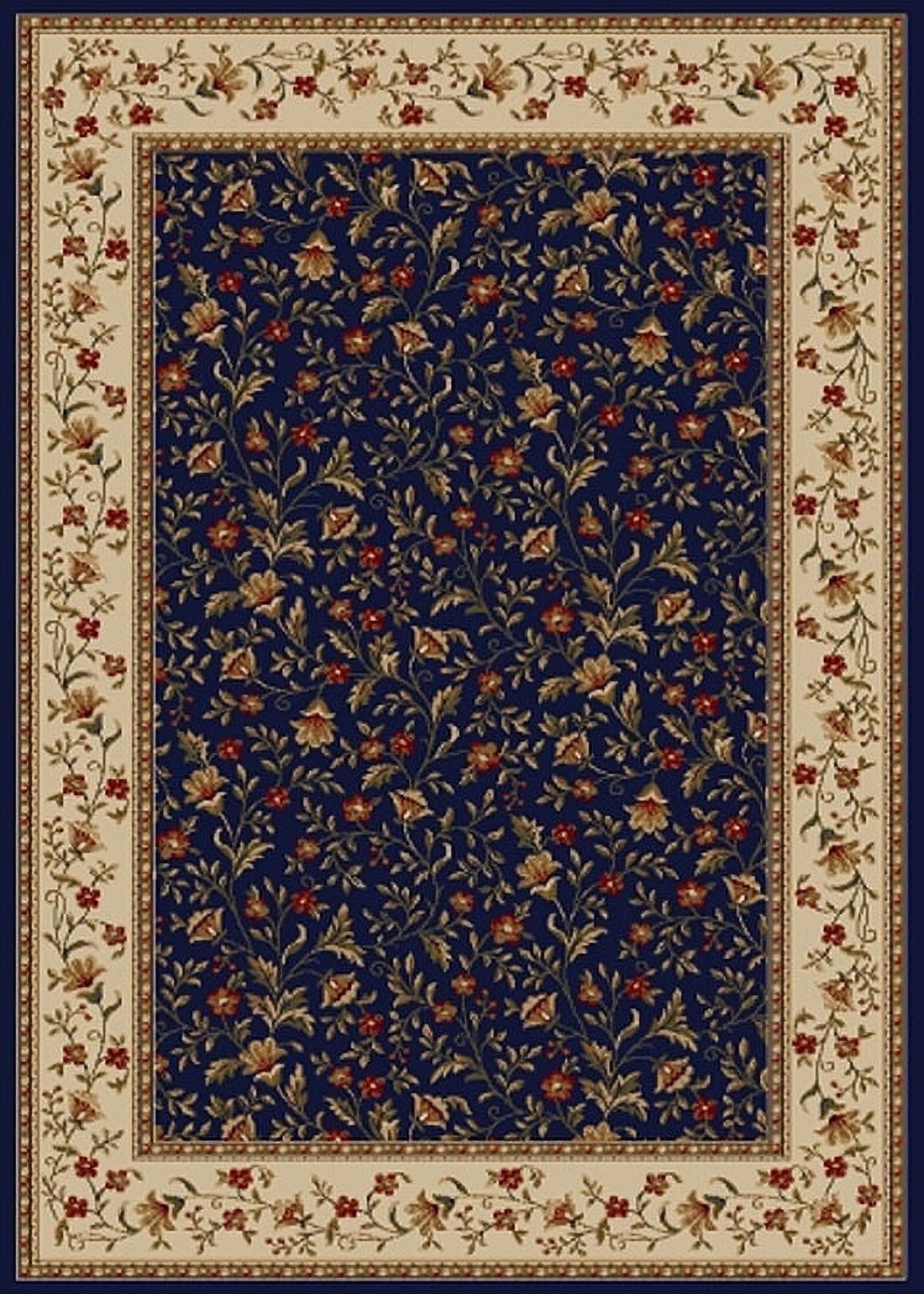 Traditional Navy Blue Rectangular Area Rug, Easy-Care Polypropylene