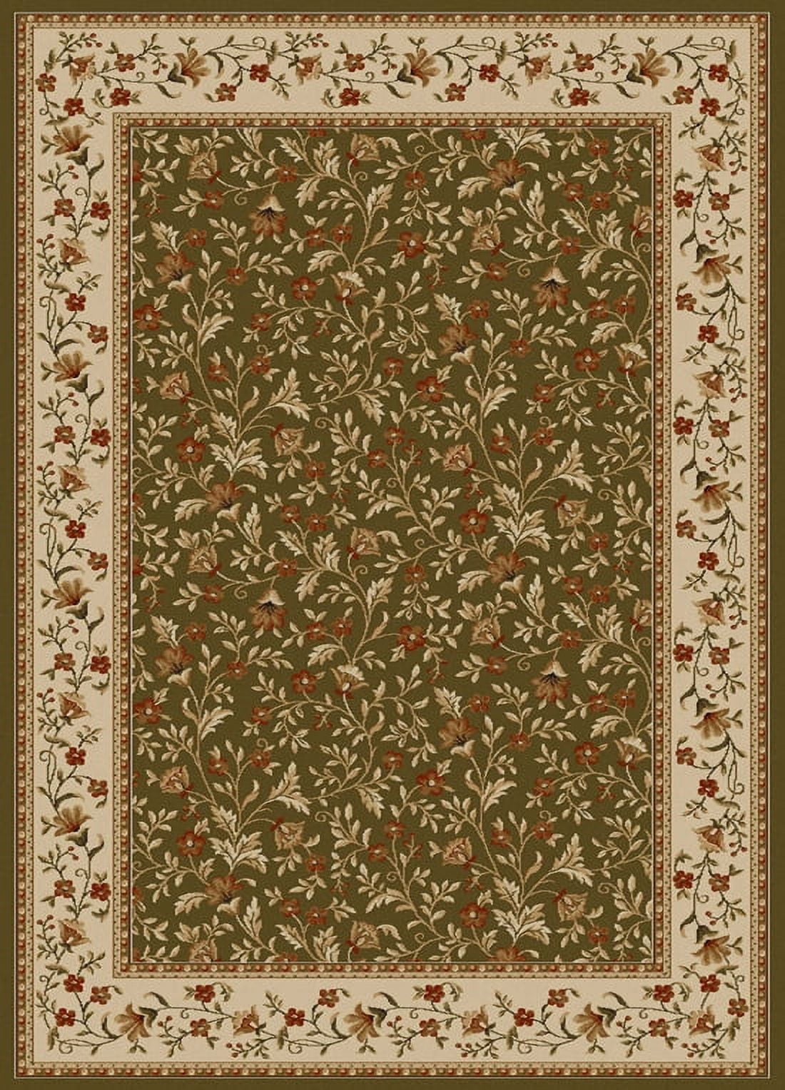 Sage Green Rectangular Floral Synthetic Area Rug