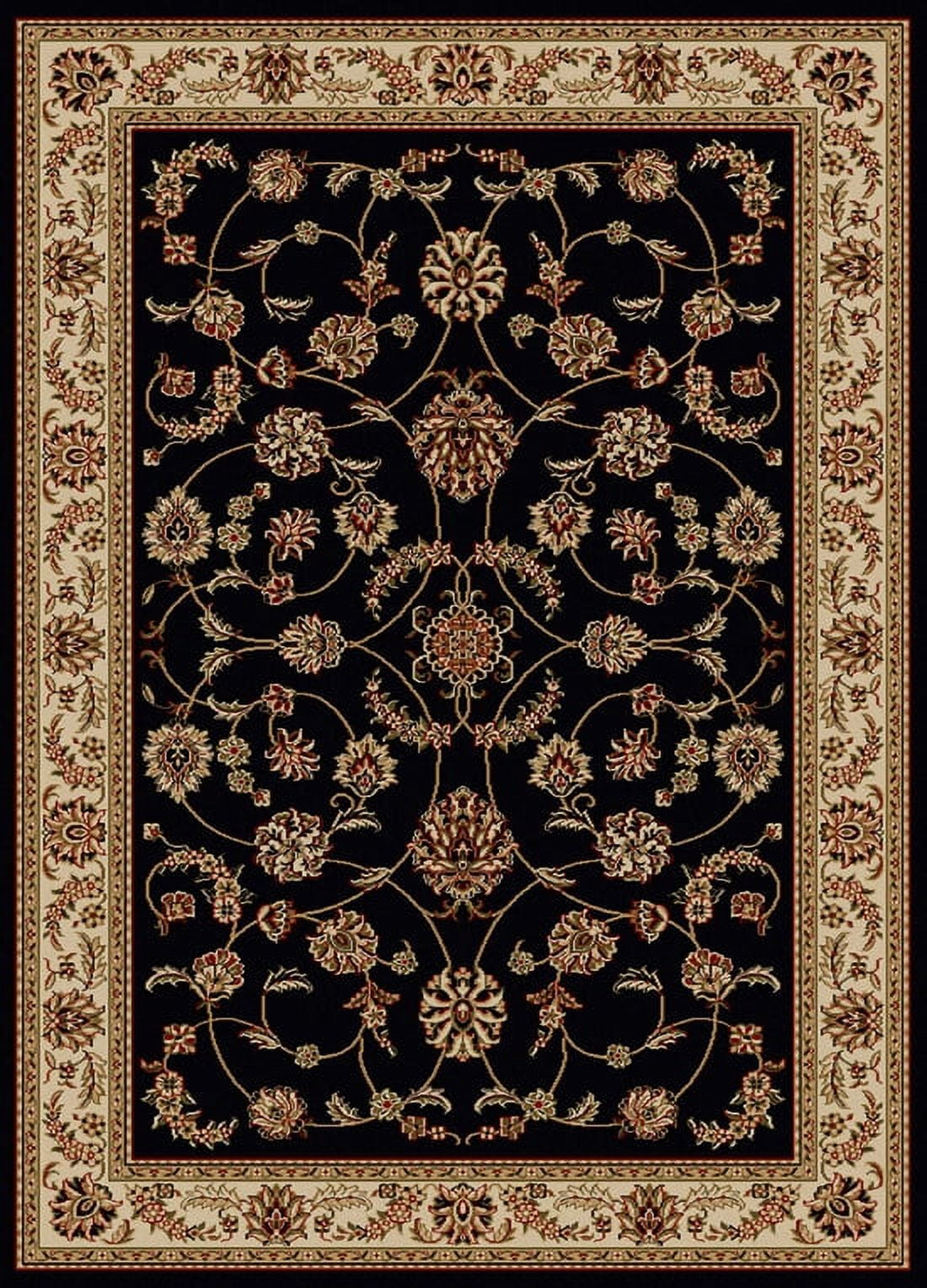 Black and Beige Synthetic Traditional Rectangular Area Rug