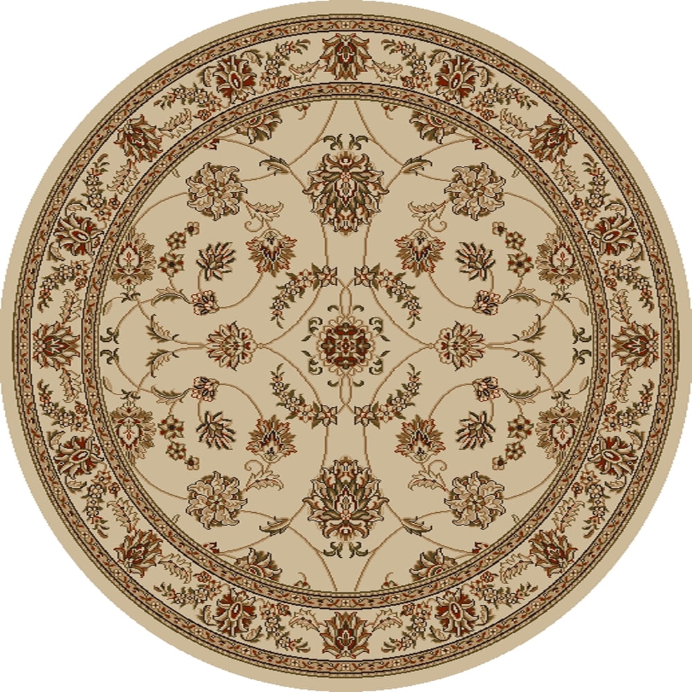 Ivory Floral Round Synthetic Easy Care Area Rug