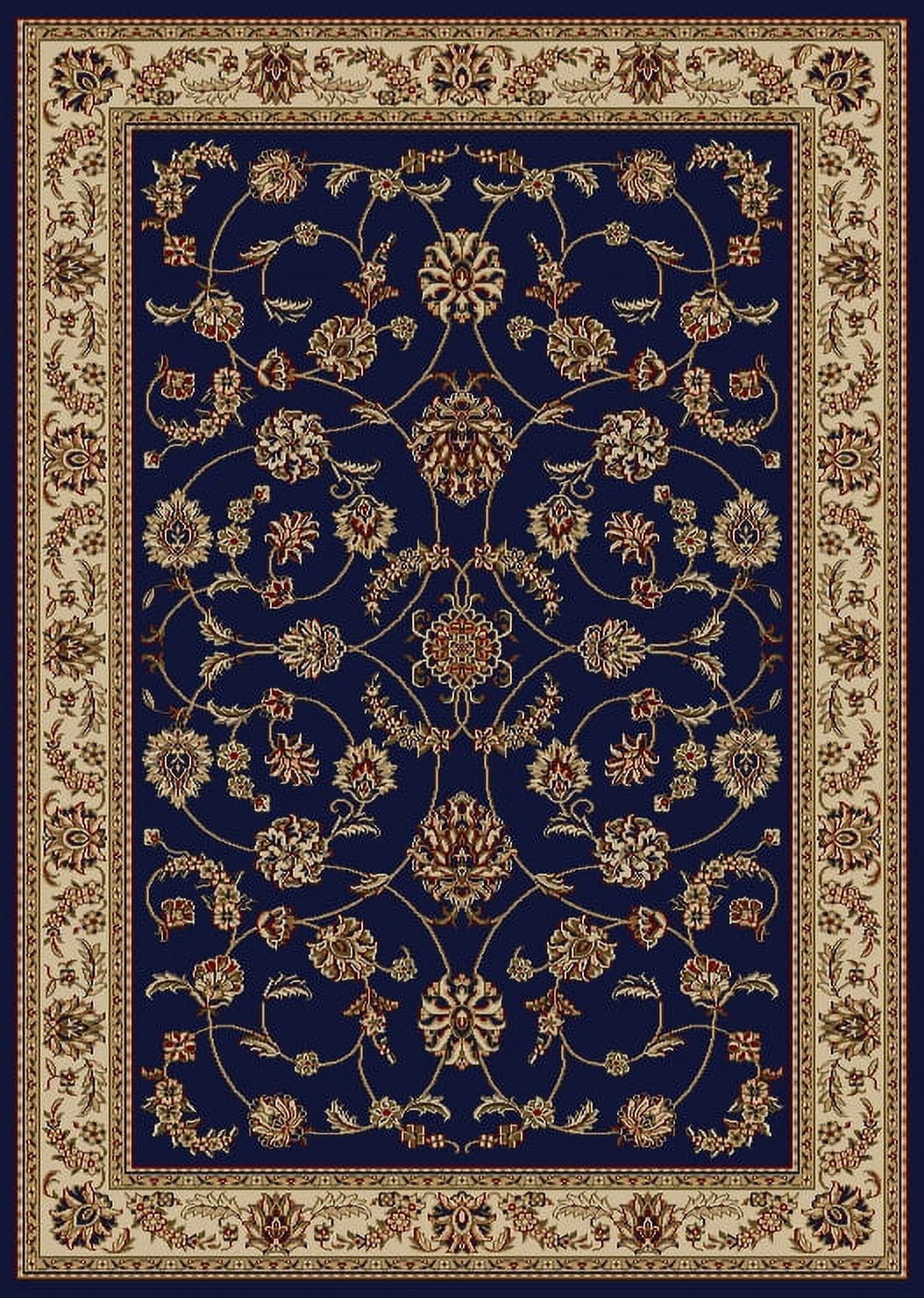 Easy Care Deep Blue Floral Border 5' x 7' Synthetic Area Rug
