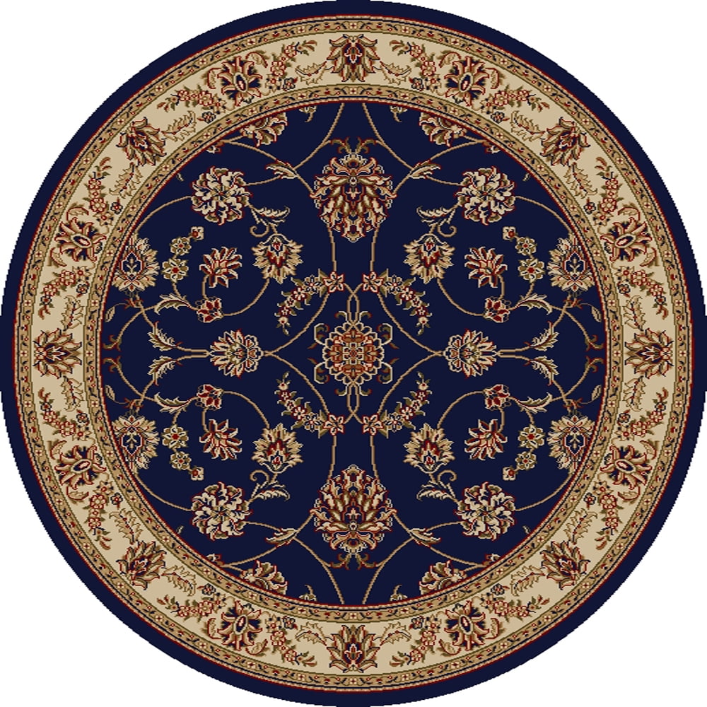 Radici Usa Como Area Rug 1596 Navy Vines Leaves 5' 3" x 5' 3" Round