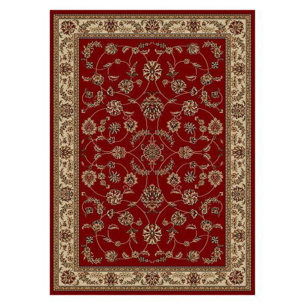 Red and Beige Synthetic 8' Runner with Floral Border