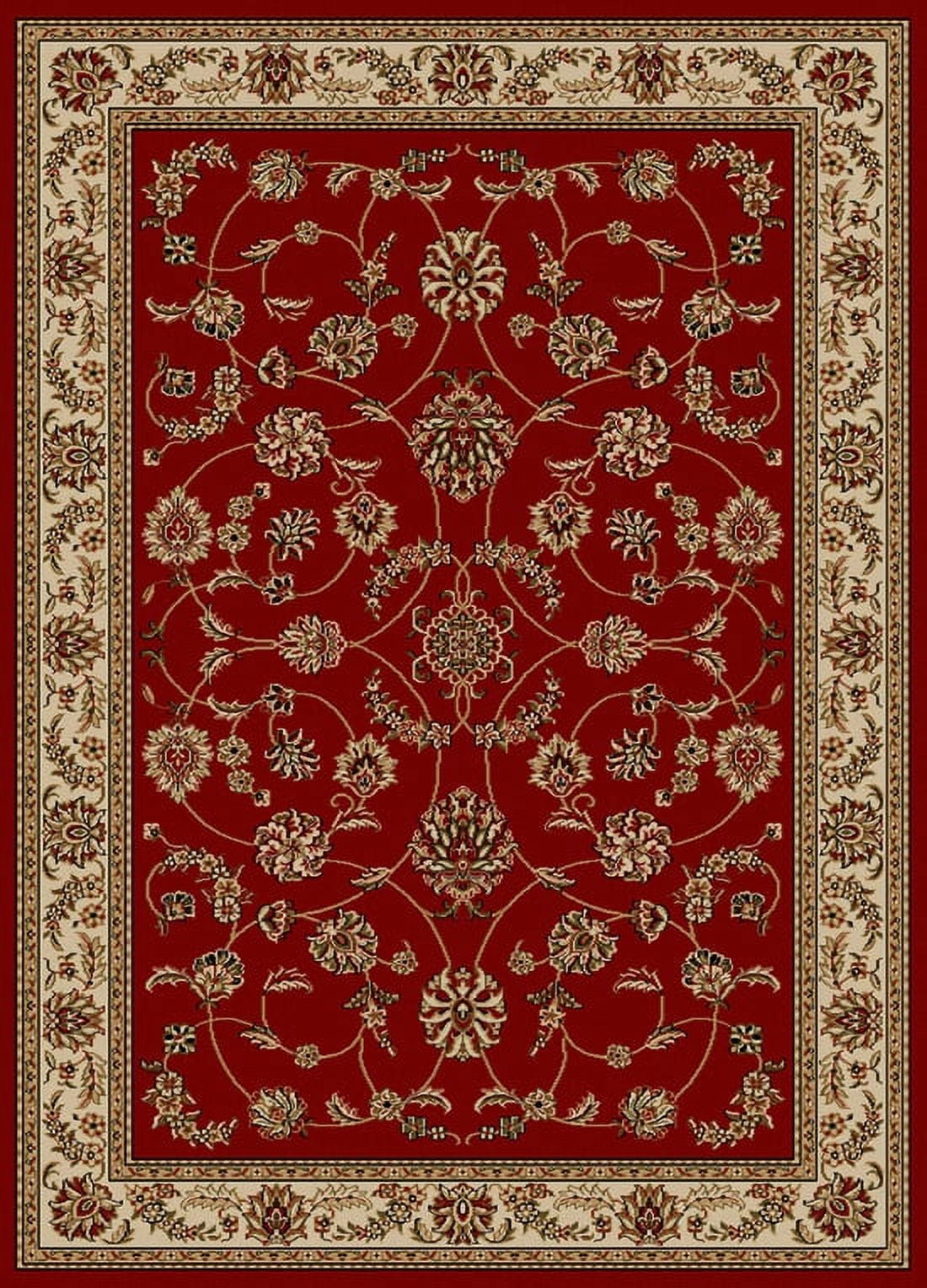 Red and Beige Synthetic Traditional Round Area Rug 3' x 5'