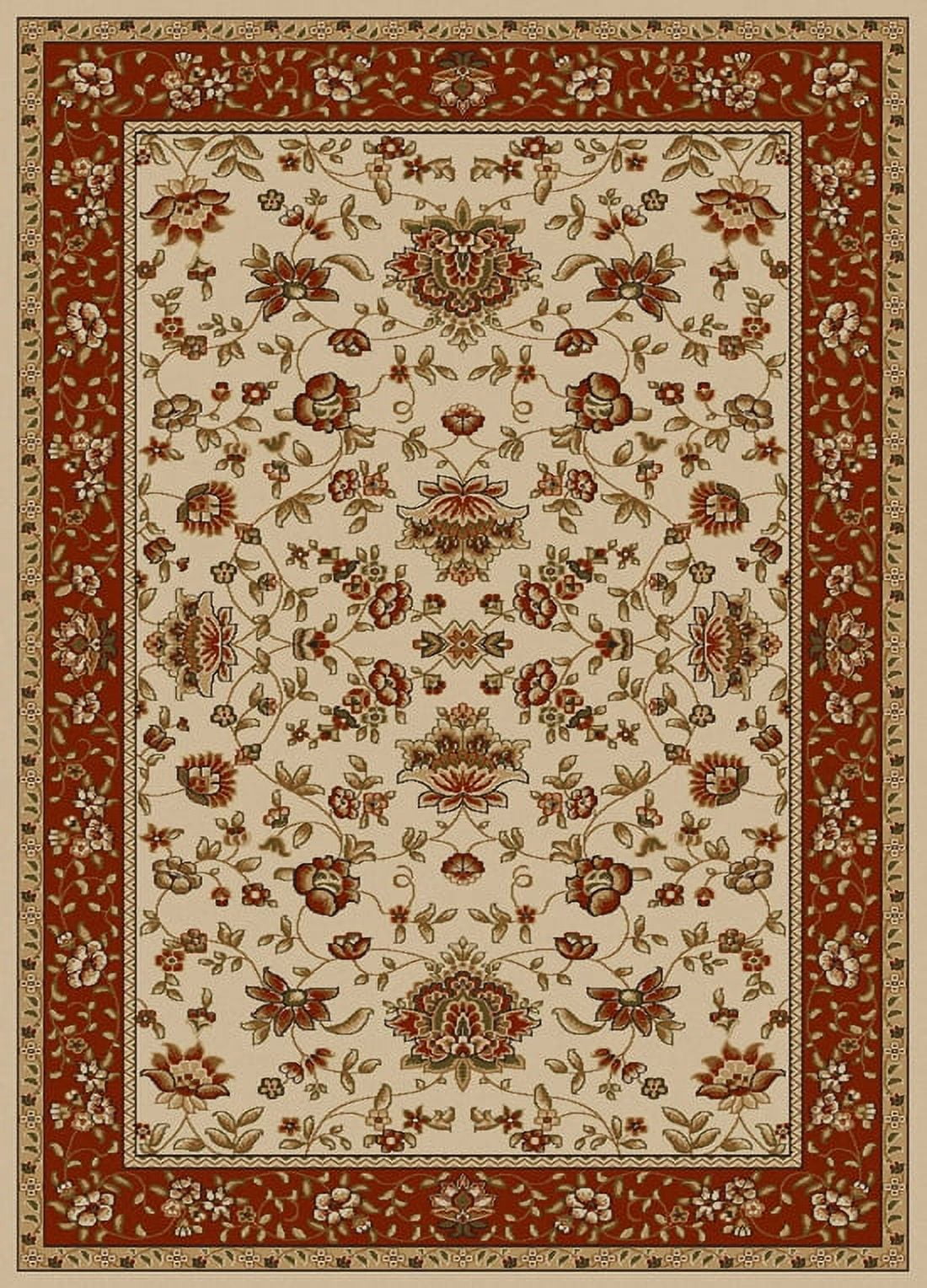 Ivory and Brick Floral Synthetic Rectangular Area Rug 3' x 5'