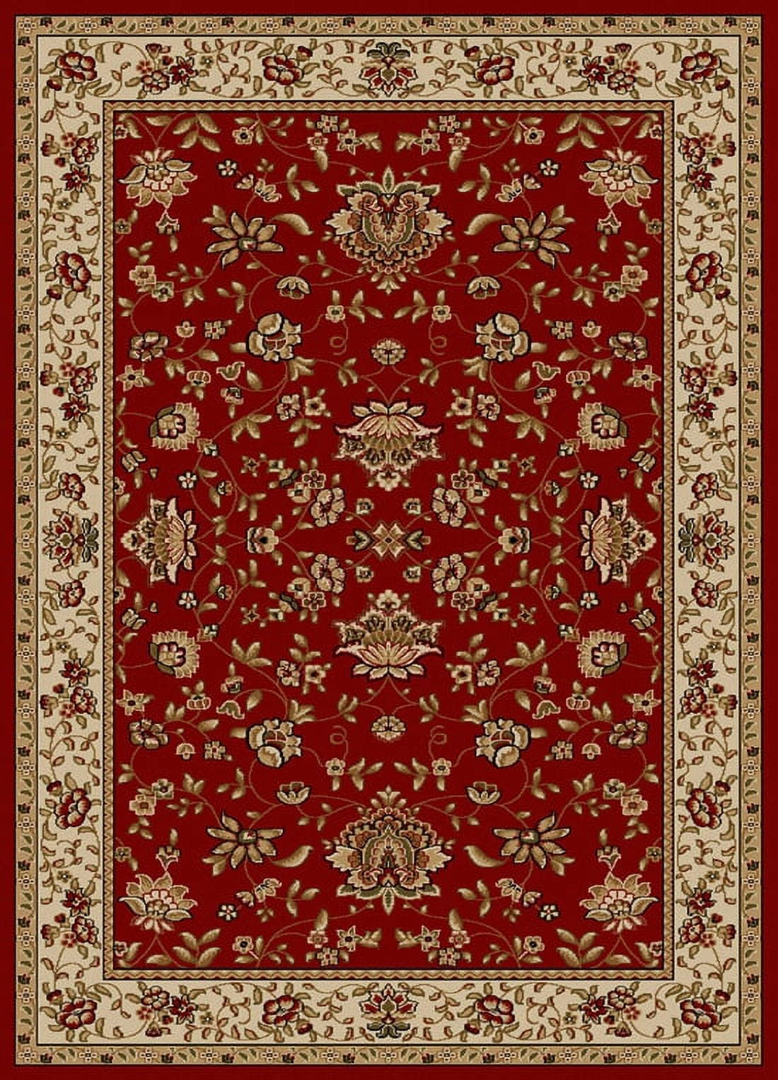 Traditional Red and Beige Synthetic 5' x 7' Area Rug
