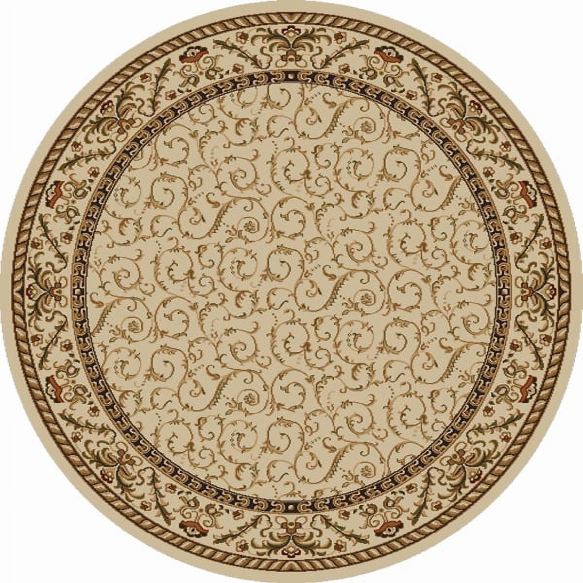 Como Ivory Floral Round Easy-Care Synthetic Rug, 5'3"