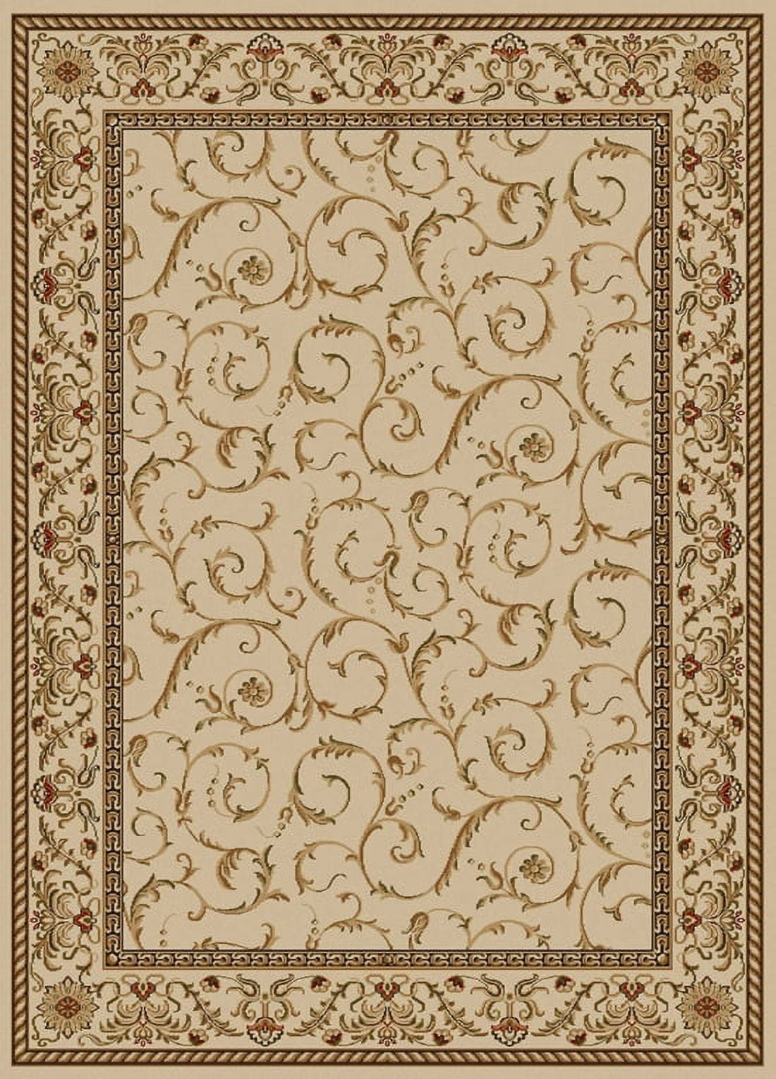 Ivory and Beige Synthetic Traditional Round Area Rug